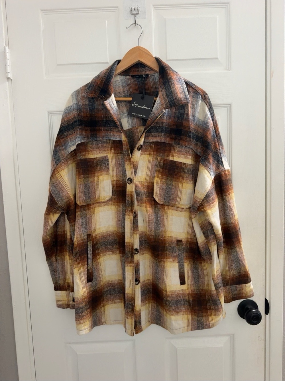 Starlow Plaid Utility Shacket Jacket - Yellow Brown